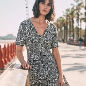 Sezane Sola Dress - Blue Background Daisy Print